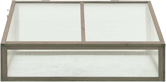 Wooden Garden Greenhouse，Wood Raised Plants Bed Raised Flower Planter Box, Garden Wood Cold Frame Greenhouse Flower Planter, Gray 39.4"x25.6"x15.7" Firwood,-683