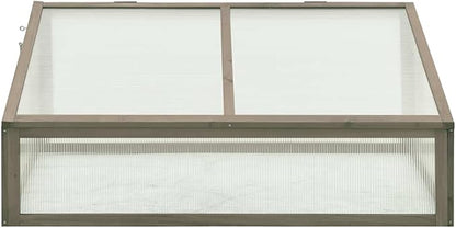 Wooden Garden Greenhouse，Wood Raised Plants Bed Raised Flower Planter Box, Garden Wood Cold Frame Greenhouse Flower Planter, Gray 39.4"x25.6"x15.7" Firwood,-683