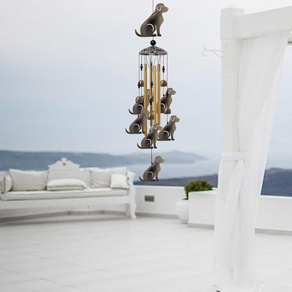 Garden Dog Wind Chimes Outdoor Indoor Decor - with 4 Tubes 7 Dogs Wind Chime, Mobile Romantic Dogs Wind Catcher, Bronze Dogs Wind Bells for Home, Mom Gifts, Balcony, Tree, Festival, Garden Decoration