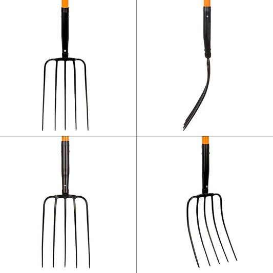 VNIMTI Pitch Fork for Gardening, 5 Tine Pitchfork Heavy Duty with Fiberglass Handle, 58 Inches