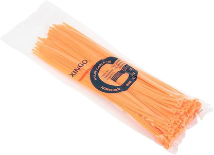 XINGO 100PCS Cable Zip Ties Heavy Duty, Premium Nylon Plastic Wire Ties with 50 Pounds Tensile Strength, Self-Locking Black Nylon Zip Ties for Indoor and Outdoor (12 inch, Orange)