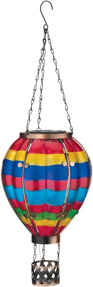 Regal Art & Gift Hot Air Balloon Solar Lantern – Hanging Solar-Powered LED Lights, Waterproof Portable Decorative Outdoor Lamp Made of Metal & Glass for Garden, Patios & Pathway – Multi Stripe(Large)