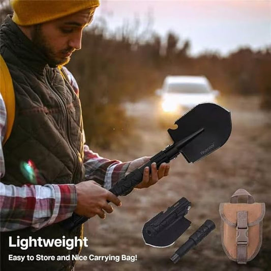 Folding Survival Shovel Multi-Tool, Heavy-Duty Military Entrenching Tool with Pickaxe, Collapsible Spade for Disaster Recovery, Car Emergency, Metal Detecting, Camping, Digging, and Gardening
