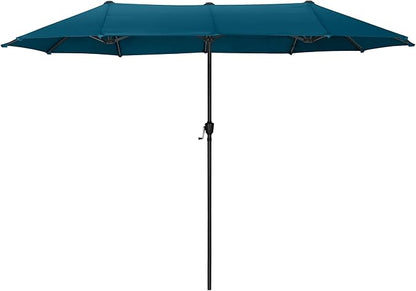 PHI VILLA 13ft Large Patio Umbrellas, Double-Sided Outdoor Market Rectangle Umbrella for Outside, Cyan