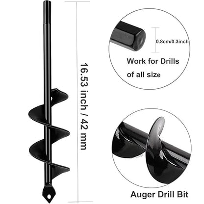 Garden Auger Post Hole Digger 1.6 x 16.5 in Long Handle Bulb Planter Tool Solid Shaft Extend Spiral Planting Auger Drill Bit for Planting Bulbs Seedlings，Digging Holes Deep Cultivating