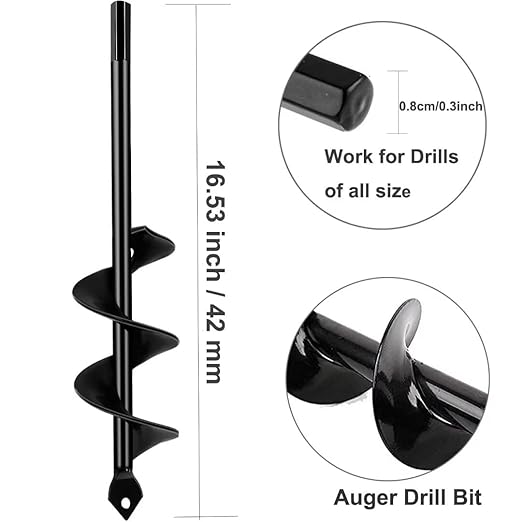 Garden Auger Post Hole Digger 1.6 x 16.5 in Long Handle Bulb Planter Tool Solid Shaft Extend Spiral Planting Auger Drill Bit for Planting Bulbs Seedlings，Digging Holes Deep Cultivating