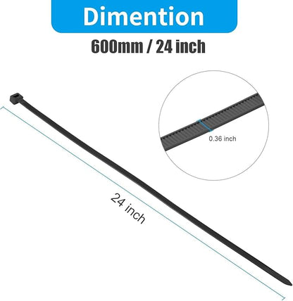 XINGO 24 Inch Black Large Zip Ties Heavy Duty 500 Pack, 200 LBS Ultra Strong Plastic Wire Ties, Large Cable Ties Extra Long Tie Wraps, Indoor and Outdoor UV Resistant