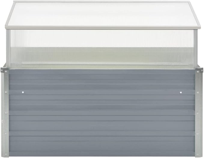 Galvanized Steel Greenhouse, Raised Garden Bed with Greenhouse, Metal Planter Box with Polycarbonate Mini Greenhouse, 39.4"x39.4"x33.5" Galvanized Steel Gray,-105