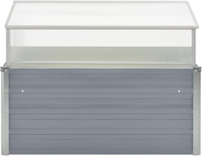 Galvanized Steel Greenhouse, Raised Garden Bed with Greenhouse, Metal Planter Box with Polycarbonate Mini Greenhouse, 39.4"x39.4"x33.5" Galvanized Steel Gray,-105
