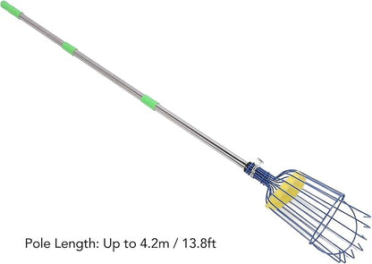 Tyenaza Fruit Picker Pole Tool with Basket Long Handle, Stainless Steel Fruit Picker Tool with Basket Pole Easy to Assemble Fruits Catcher Tree Picker Length Adjustable
