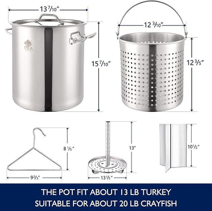 ARC 40QT Seafood Boiling Kit, 200,000BTU Propane Burner with Stainless Steel Crawfish Boil Pot w/Basket and Steamer Rack, For Outdoors Cooking and Steaming, Large Turkey Fryer Pot, Lobster Shrimp Pot