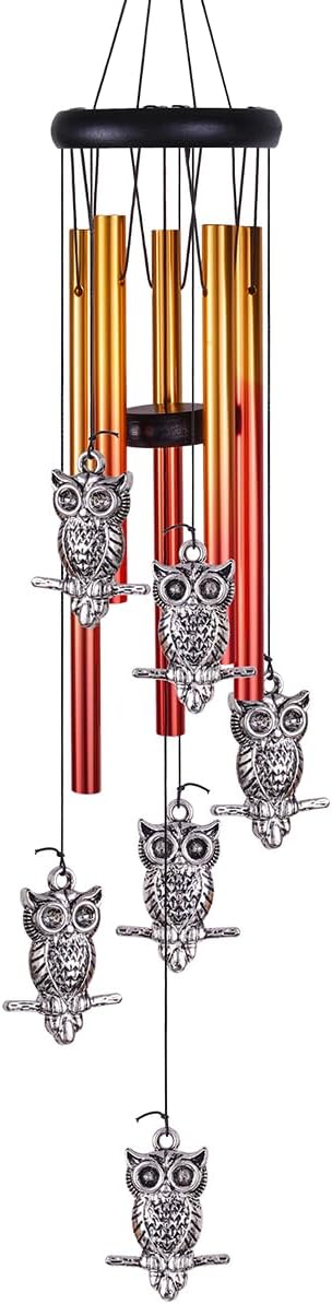 Owl Wind Chimes Outdoor/Indoor Decor - Pure Hand-Made Owl Wind-Bells, Mobile Romantic Windcatcher 28" Owl Wind Chime for Home, Xmas, Gift For Mother, Balcony, Patio, Garden Decoration(6 Owls, 5 Tubes)