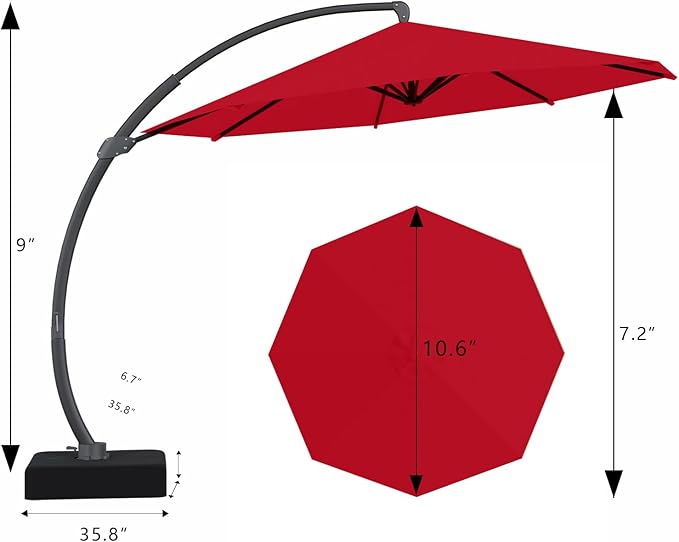 7-Piece Patio Dining Set with 11 FT Curvy Cantilever Umbrella, HDPE Tabletop & Aluminum Frame All-Weather Outdoor Furniture for Garden, Backyard, Poolside, Navy