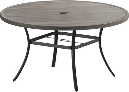 VICLLAX Outdoor Patio Round Dining Table, 53"x 53" Metal Slatted Round Tabletop with Adjustable Umbrella Hole for Deck Lawn Garden Backyard, Antique Grey