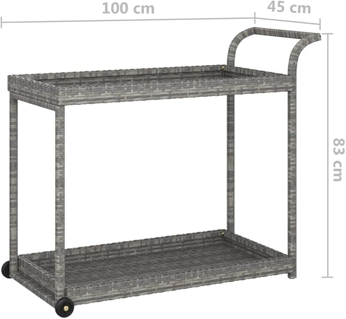 Outdoor Rolling Wicker Bar Cart with Storage Shelves, Portable Bar Cart with Wheels, Patio Kitchen Island Cart for Pool Deck Backyard, Gray 39.4"x17.7"x32.7" Poly Rattan -464