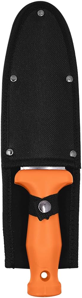 Zenport K246 Deluxe ZenBori Soil Knife with Sheath, 6-Inch Stainless Steel Serrated Blade and Depth Measurement Markings, Orange Handle