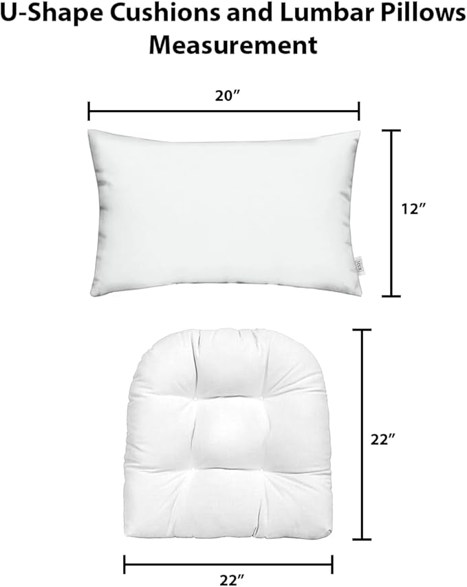 RSH DECOR: Tufted U-Shapes & Lumbars 2 of Each | 22" x 22” & 20" x 12" | Water-Resistant Spun Fabric | Outdoor Wicker Cushions & Support Pillows for Patio Furniture | Navy