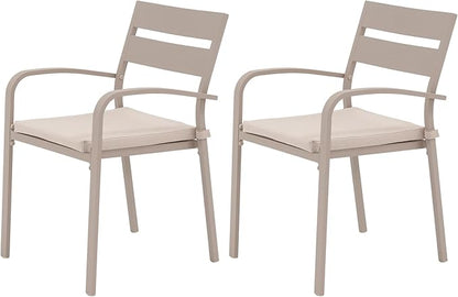 Soleil Jardin Outdoor Aluminum 2-Piece Patio Dining Chairs with Cushions, Stackable Bistro Chairs for Balcony, Garden, Backyard, Flaxen Finish & Beige Cushion
