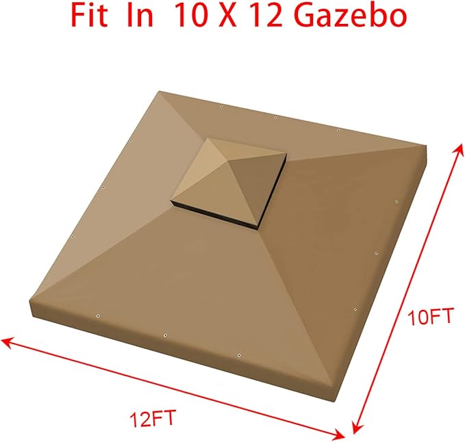 Hugline Outdoor Replacement Canopy Top Double Tier Gazebo Roof Cover for Lowe's Allen Roth 10x12 Gazebo #GF-12S004B-1 (Khaki)