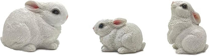3PCS Bunny Statues Garden Decorations Set, Outdoor Small Light Weight Baby Rabbit Garden Statues for Outside Patio, Porch, or Flower Pots
