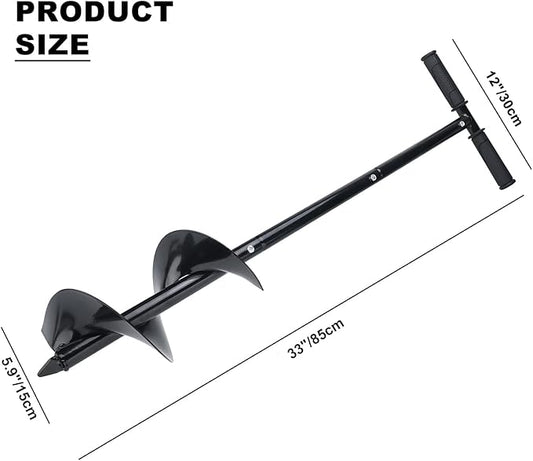 Garden Auger Drill Bit 5.9"x33", Large Hand Auger Drill for Planting, Post Hole Digger Manual Auger Spiral Drill Bit with Non-Slip Handle, Bulb Planting Auger Fence Post Auger