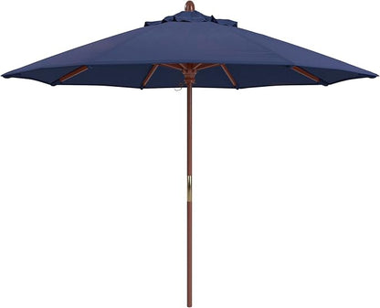 California Umbrella 9' Premium Commercial Hardwood Patio Umbrella, Manual Lift With Sunbrella Navy Fabric