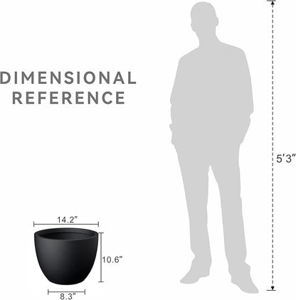 Kante 14.2 Inch Round Concrete Planter - Classic Large Indoor/Outdoor Plant Pot with Drainage Hole and Rubber Plug, Suitable for Gardens and Patios, Black