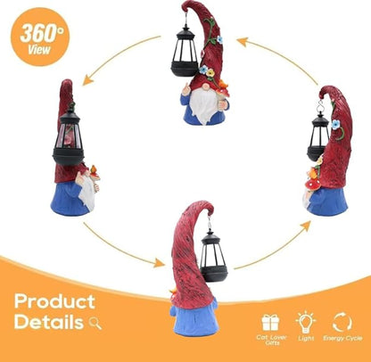 Garden Gnome Statue with Solar Light,Gnomes Decorations for Yardfor Yard, Porch Lawn, Patio – Funny Gnome Decor Gifts for Women, Mom, Grandma, Housewarming Home Decor Gifts Thanksgiving.