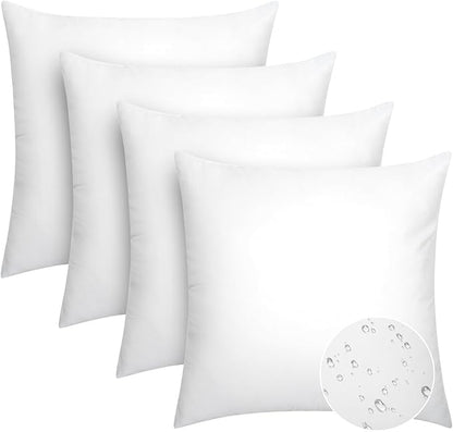 Pack of 4 18x18 Outdoor Pillow Inserts, Water Resistant Throw Pillow Inserts, Cushion Inner Pads for Patio, Furniture, Sofa, Bed, Living Room, Garden Decorative Waterproof Pillow Inserts