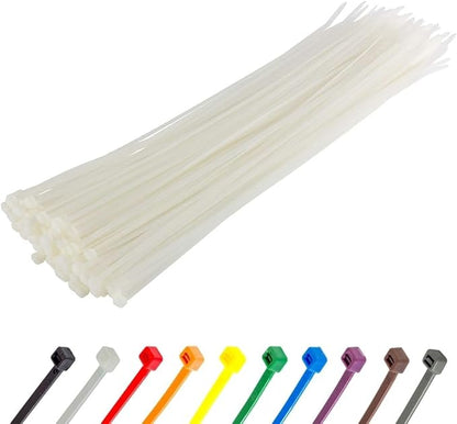 GTSE 8 Inch White/Clear Zip Ties, 100 Pack, 40lb Strength, UV Resistant Strong Nylon Cable Ties, Self-Locking 8" Tie Wraps