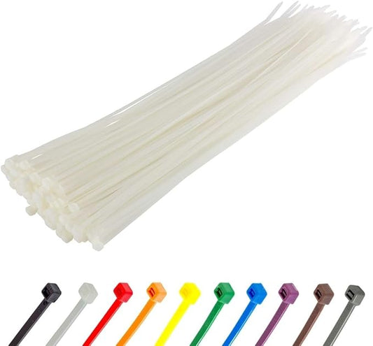 GTSE 8 Inch White/Clear Zip Ties, 100 Pack, 40lb Strength, UV Resistant Strong Nylon Cable Ties, Self-Locking 8" Tie Wraps