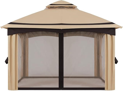 MASTERCANOPY 10x10FT Outdoor Patio Gazebo with Mosquito Netting for Backyard, Patio, Garden Beige