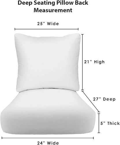 RSH DECOR: Deep Seating Cushion with Pillow Back | 24” x 27” Seat | All-Weather Spun Fabric | Water and Fade-Resistant | Outdoor Chair Cushion Set for Patio Furniture | Dailey Pewter Floral Scroll