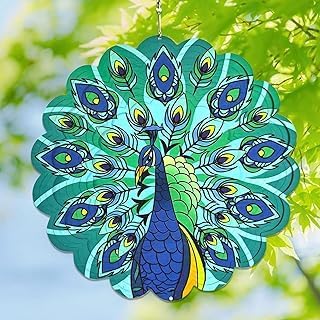 Peacock Wind Spinner Outdoor,12 inch 3D Sublimation Wind Spinners Hanging Wind Spinners Decor for Patios, Lawns, and Balconies