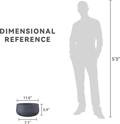 Kante 15.7" Dia Round Concrete Planter, Cement Plant Pots with Drainage Hole and Rubber Plug for Outdoor Indoor Garden Home, Modern Curvaceous Design, Dark Gray