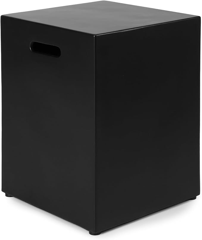 Propane Tank Cover Table, Modern Outdoor Gas Tank Covers, φ16 X 20inch Concrete Tank Storage Box Hideaway Table for Propane Gas Fire Pit and Rectangular Tank Holder with Handles (Black)