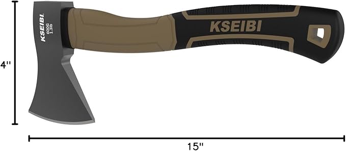 KSEIBI Outdoor Camping Hatchet with Sheath for Splitting and Kindling Wood, Forged Steel Blade with Anti-Slip and Shock Reduction Handle Great Throwing Axes and Hatchets (Tuscan Brown)