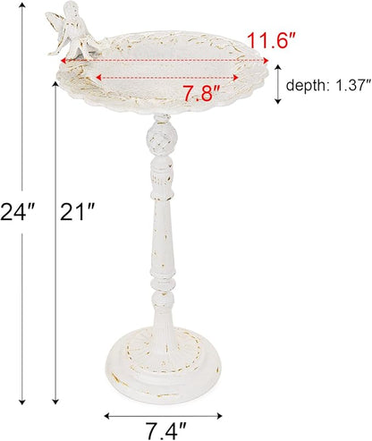 Sungmor Cast Iron Ornate Bird Bath for Garden, 21" Tall Vintage White Birdbath with Angel Statue Decor, Outdoor Standing Water Bowl, Decorative Pedestal Bird Feeder for Patio Deck Backyard