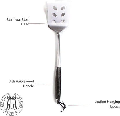 Schmidt Brothers - BBQ Ash 4 Piece Grill Set, Full-Forged Stainless Steel Grilling Utensils Including Spatula, Fork, Basting Brush, and Tongs with All Wood Handles