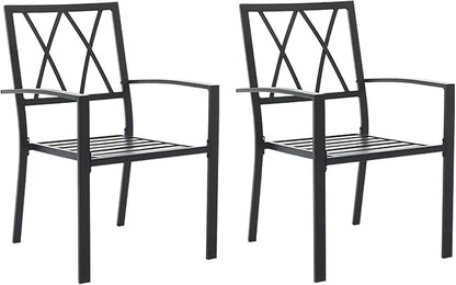 Outdoor Dining Chairs Set of 2, Aluminum Frame Stackable Patio Dining Chairs with Armrest, Wrought Iron Patio Bistro Chairs for Lawn, Backyard, Garden, Porch