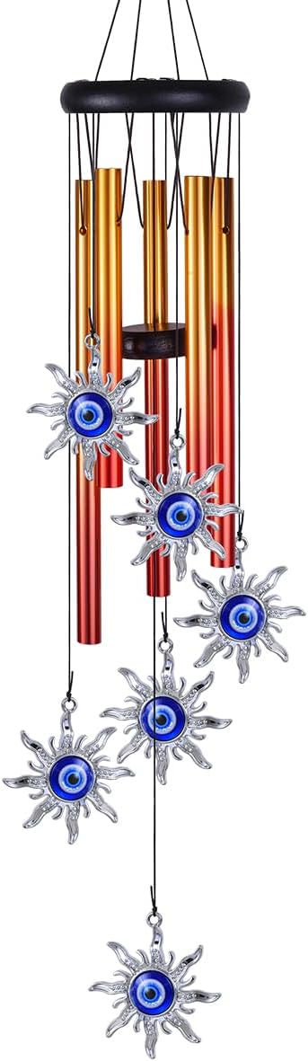 Blue Evil Eye Sun Wind Chimes Outdoor Decor, Mobile Sun Evil Eye Wind Catcher, Evil Eye Sun Wind Bells, Sun Blue Evil Eye Amulet Wind Chimes for Home, Gift for Mom, Balcony, Patio, Garden Decoration