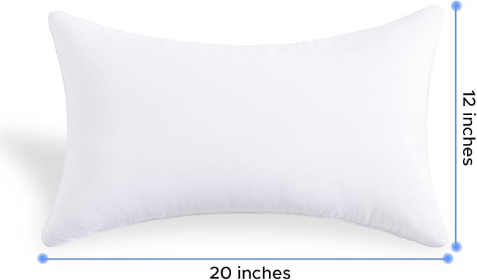 12 x 20 Outdoor Pillow Inserts Set of 2 Waterproof Rectangular Lumbar Support White Decorative Throw Pillow Inserts for Couch Sofa Beds Patio Furniture Cushions