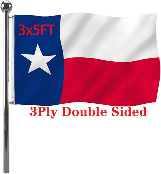 Jayus Double Sided Texas State Flag 3x5 FT Outdoor- 220D Heavy Duty Republic of Texas Flags Banners- Vivid Colors UV Resistant TX Flags with 2 Brass Grommets