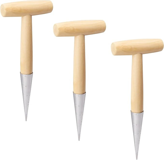 3 PCS 11 Inch Hand Dibber with Wooden Handle - Hand Held Bulb Planter, Essential Dibber Gardening Tool for Planting and Bulb Transplanting