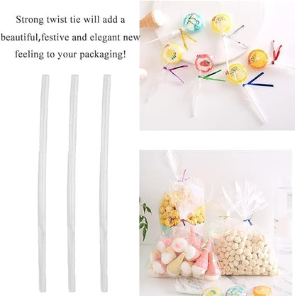 HAHIYO 300Pcs 4inches Cear Metal Twist Ties Bread Candy Coffee Bag Ties Plant Garden Twist Ties for Cellophane Treat Bags Gift Wraping Bags Plastic Bags Halloween Party Cake Present Art Crafts