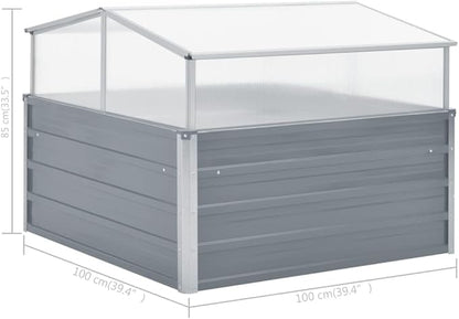 Galvanized Steel Greenhouse, Raised Garden Bed with Greenhouse, Metal Planter Box with Polycarbonate Mini Greenhouse, 39.4"x39.4"x33.5" Galvanized Steel Gray,-105