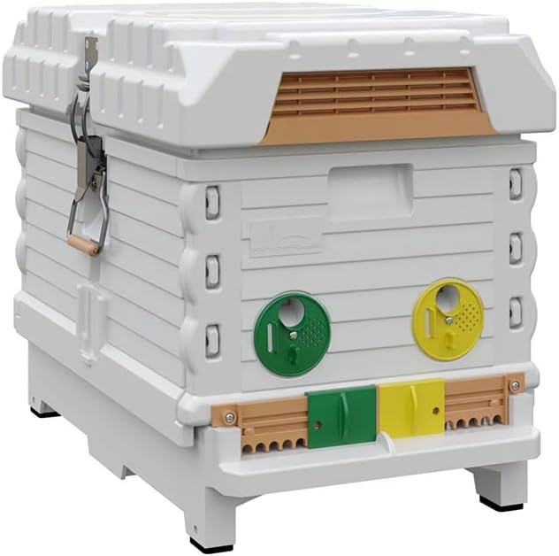Apimaye Insulated 7 Frame Langstroth Nucleus Assembled Bee Hive Set with Plastic Core Frames & Foundations (White Hive with Core Frames & Foundations)