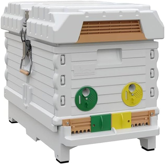 Apimaye Insulated 7 Frame Langstroth Nucleus Assembled Bee Hive Set with Plastic Core Frames & Foundations (White Hive with Core Frames & Foundations)
