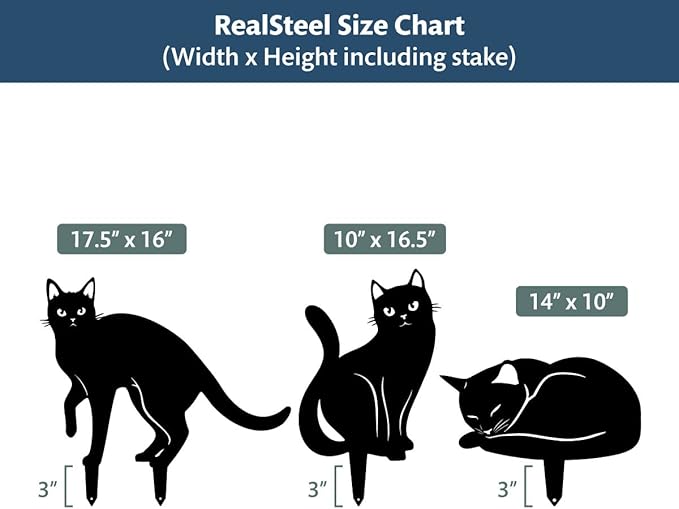 RealSteel - Garden Art Cats 3 Pack 2nd Edition - Cat Sculptures & Statues - Outdoor Yard Decorations for Cat Lovers - Zen Garden Accessories - Feline Kittens to Adorn Your Patio (Penny Vein)