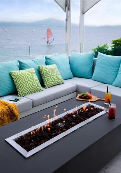 Elementi Granville Gas Fire Pit Cast Concrete Fire Table, Outdoor Fire Pit Electronic Ignition | Canvas Cover, Lava Rock Included | Free AMS Wind Guard | Dark Gray (Propane Gas)